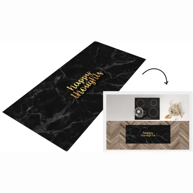 KitchenYeah Keukenloper - Loper keuken - Quote - Happy - Goud - Marmer - Keukenloper vinyl Multicolor