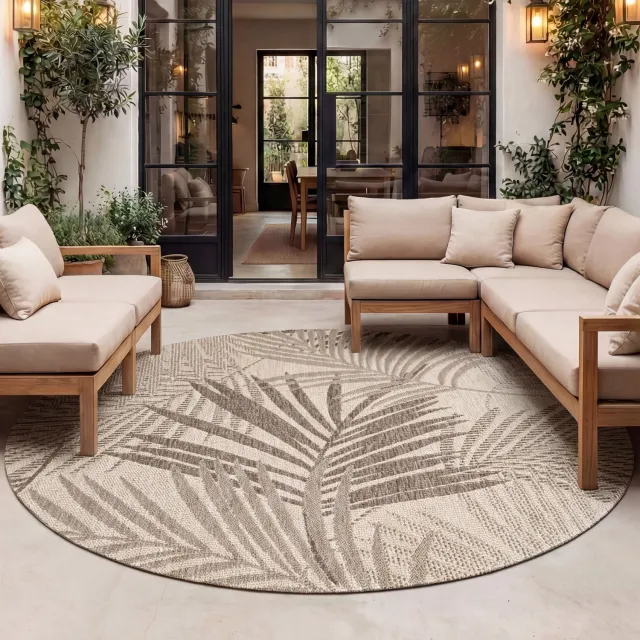Fraai Rond buiten vloerkleed - Tiga Palm Taupe - Ø 200cm
