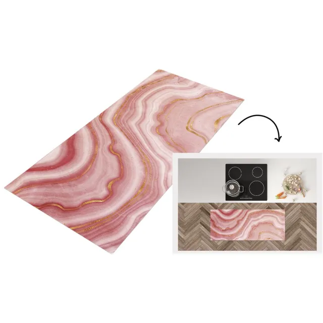 KitchenYeah Keukenloper - Loper keuken - Marmer - Rood - Roze - Keukenloper vinyl Multicolor