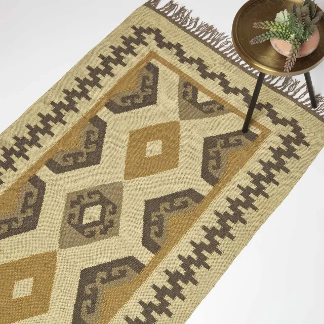 Homescapes Handgeweven jute vloerkleed Ravar - 90 x 150 cm, kelim patroon beige-goud-bruin