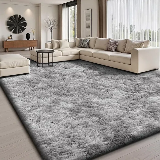 S-S Hoogpolig Tapijt 140x200 cm - Lichtgrijs - Wasbaar - Antislip - Pluizig Modern Vloerkleed voor Woonkamer, Slaapkamer en Kinderkamer
