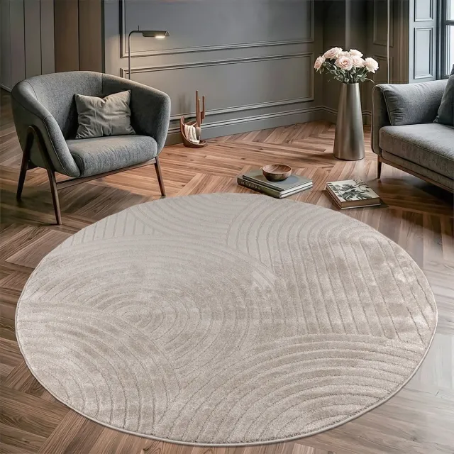 Muratap Vivant Japandi - Rond Vloerkleed Laagpolig Effen - Beige- 160 CM Ø