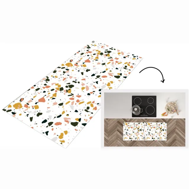 KitchenYeah Keukenloper - Loper keuken - Oranje - Zwart - Terrazzo - Patronen - Keukenloper vinyl Multicolor