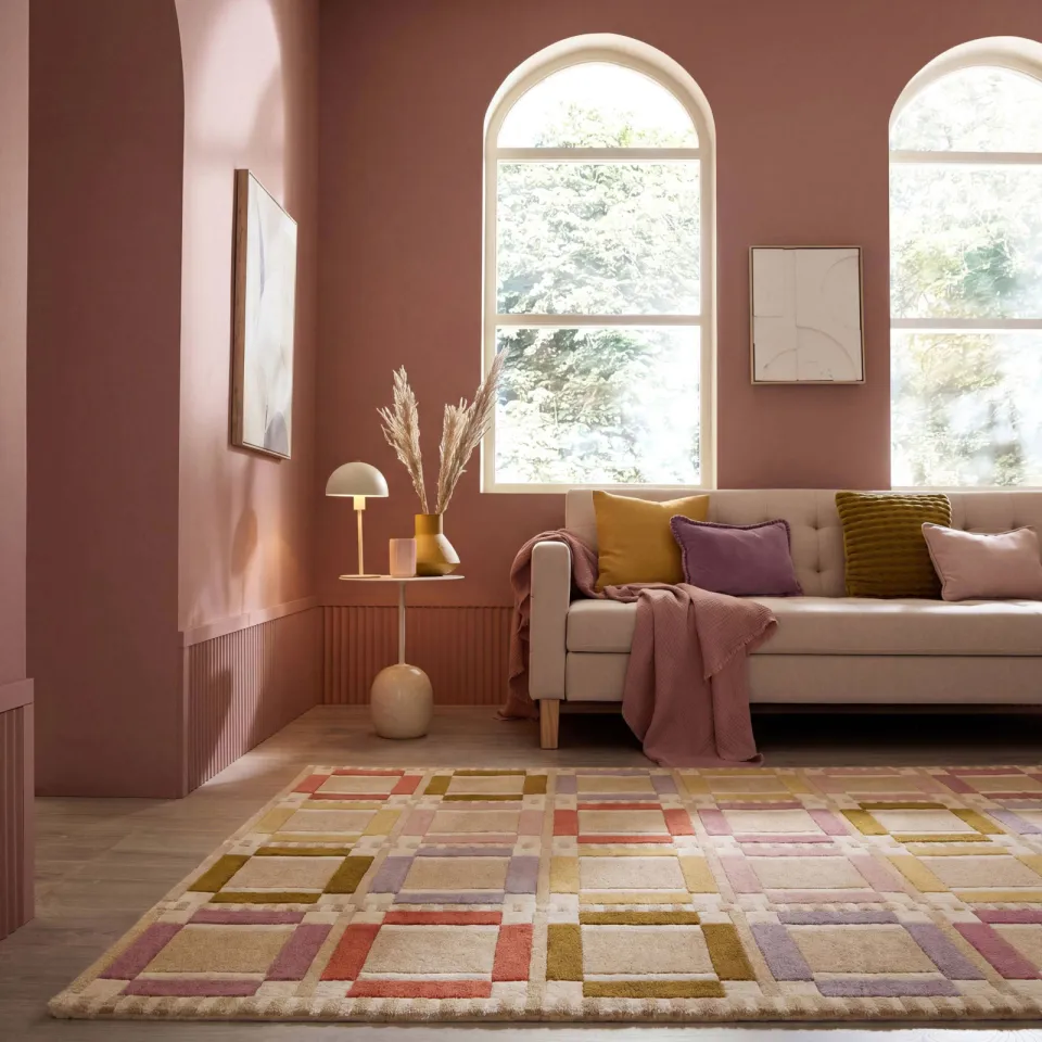 Flair Rugs Quadro Checkerboard wollen vloerkleed meerkleurig beige/blauw/groen/rood, foto 2