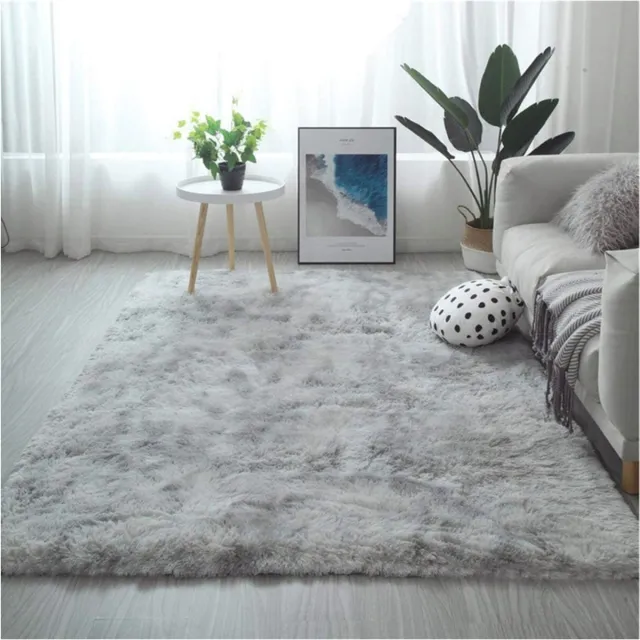 BOG Grote Pluizige Tapijten - Zachte Shaggy Vloermat - Anti-Slip Vloerkleed Voor Kinderkamer - Woondecoratie - Grijs Wit - 200x200 Cm Zwart