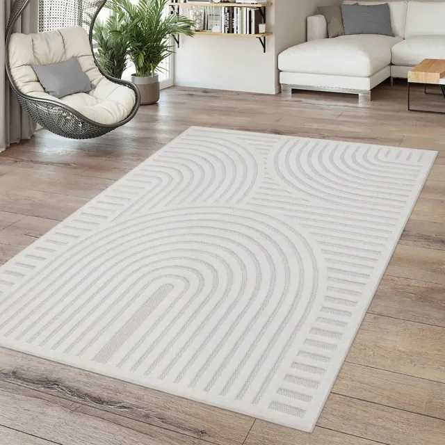 TT Home Binnen- en buitentapijt Weerbestendig Balkon Keuken Woonkamer Tapijt Geometrisch 3D 160 x 220 cm Rond 160 x 220 cm Rond beige