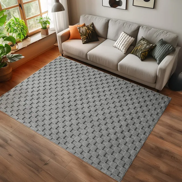 Ayyildiz Helix Geruit Vloerkleed Grijs 120 x 170 cm – Laagpolig Tapijt met Ruitpatroon – Modern Vloerkleed voor Woonkamer en Slaapkamer