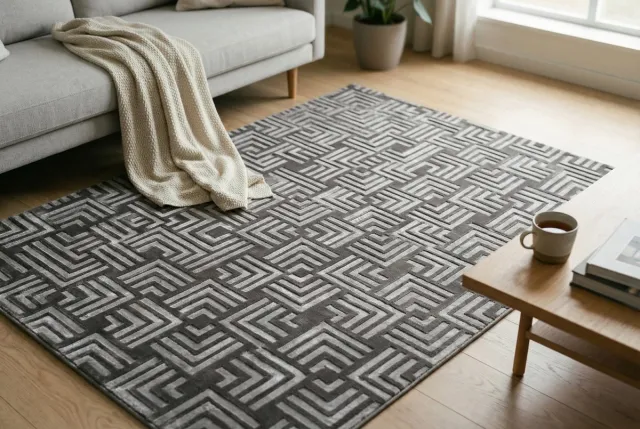 Padiro design laagpolig vloerkleed 200 x 290 cm - donkergrijs - modern geometrisch patroon - voor vloerverwarming - van polyester en katoen
