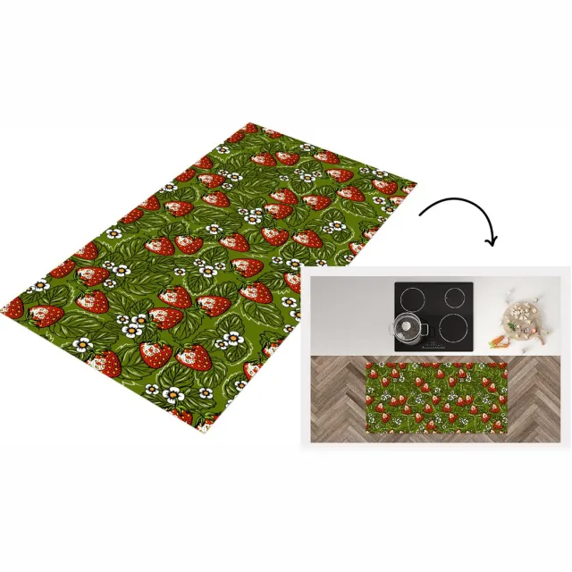 KitchenYeah Keukenloper - Loper keuken - Bloemen - Aardbei - Bladeren - Vegan - Patronen - 120x60 cm - Keukenloper vinyl Multicolor