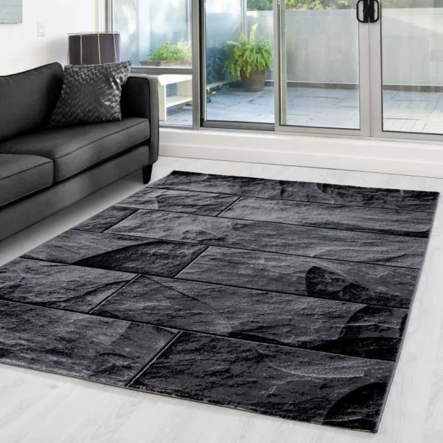 TapisTrend Designer tapijt Zwart 80x300 cm Modern design vloerkleed met steenmotief PARMA 9250