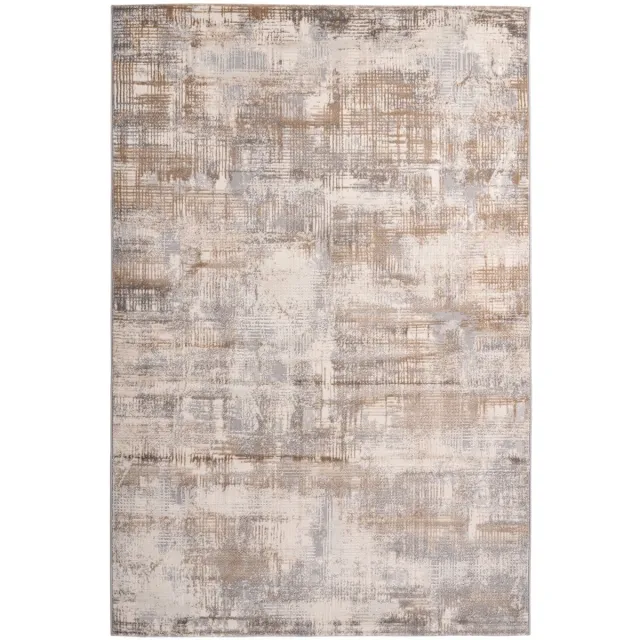 Padiro design laagpolig vloerkleed 120 x 170 cm - lichtbeige - modern abstract ontwerp - voor vloerverwarming - van polypropyleen, polyester en jute