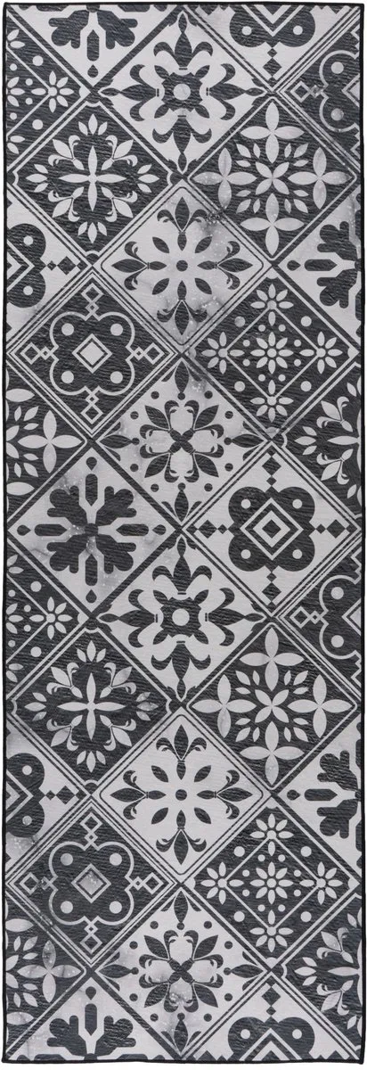 Padiro laagpolige designloper 60 x 180 cm - donkergrijs - grafisch tekstontwerp - voor vloerverwarming - van polyester
