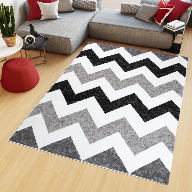Tapiso Maya Vloerkleed Grijs Laagpolig Zigzag Tapijten Maat- 200x200 Grijs Zwart