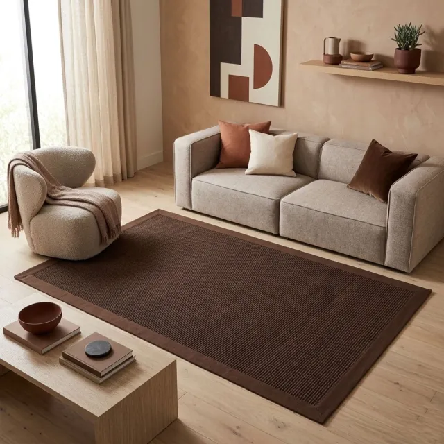Floordirekt Premium-Sisal-Tapijt - Vloerkleed - Amazonas - Donkerbruin - Met rand - 200 x 290 cm