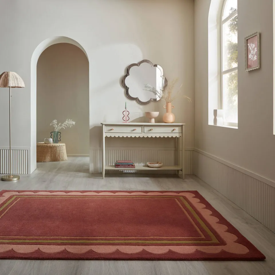 Flair Rugs Lois Scallop Border wollen vloerkleed rood, foto 2
