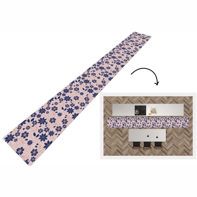KitchenYeah Keukenloper 400x50 cm - Keukenmat vinyl Bloemen - Blauw - Japan - Patronen - Keukenmatten loper - Keuken vloerkleed tapijt