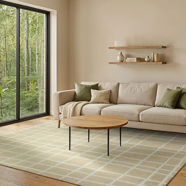 LOLA&MOI Binnen & Buiten Vloerkleed - 200 x 280 cm - Lola&Moi Caro Powder Snow - Laagpolig Tapijt - Gerecycled PET - Made in Belgium - Circulair Beige