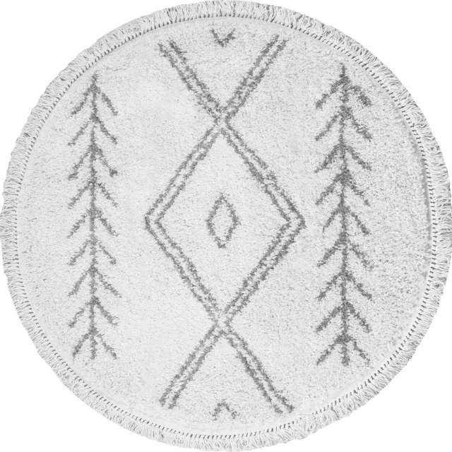 Veer Carpets Vloerkleed Rabat Cream Rond ø80 cm - Hoogpolig Vloerkleed – Berber / Bohemian Design Creme