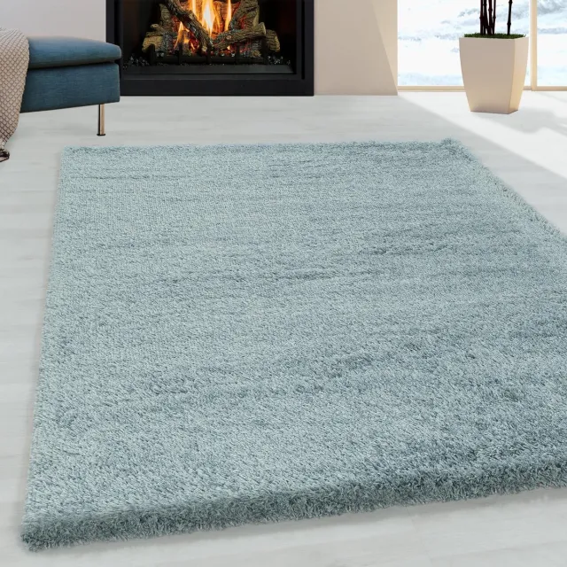 Ayyildiz Hoogpolig vloerkleed, effen kleur - effen blauw, vloerkleed voor de woonkamer, jute achterkant, afmeting: 60 x 110 cm