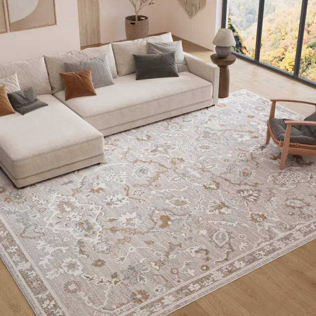 Tapiso Trend Tapijt Kortpolig - Vintage Tapijt Hoge Kwaliteit - Elegant Woonkamer Tapijt in Crème Beige met Bruin Grijs - Bloemenpatroon, Frame- Easy Care Tapijt - OEKO-TEX 80x150 Crème Bruin 1