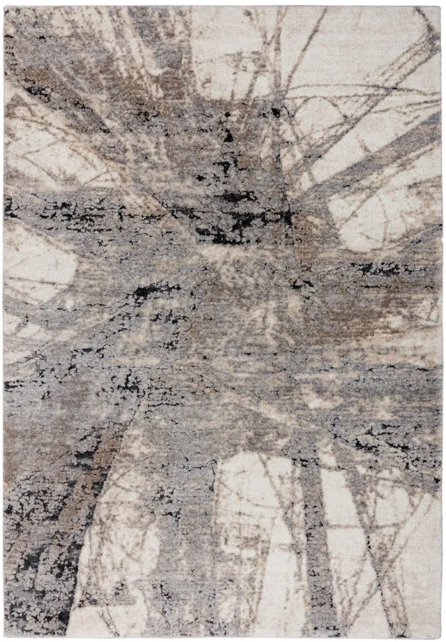 Padiro design laagpolig vloerkleed 200 x 290 cm - lichtbeige - modern abstract ontwerp - voor vloerverwarming - van polypropyleen, polyester en jute