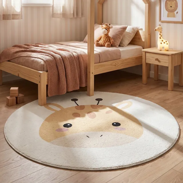 Little Olly Rond wasbaar kindervloerkleed - Sammy Giraffe Geel - Ø 100cm
