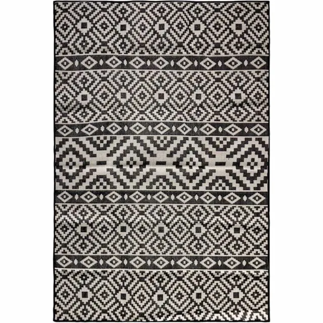 vidaXL Buitenkleed met patroon platgeweven 140x200 cm zwart