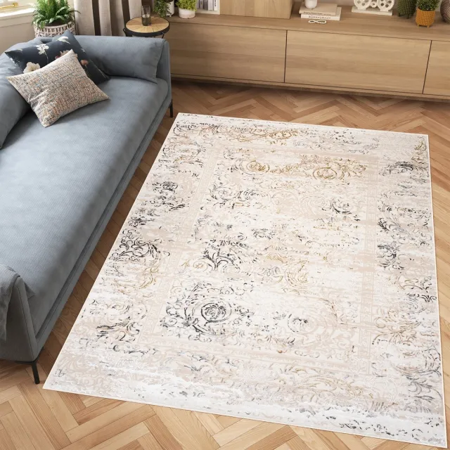 Tapiso Hera Vloerkleed Beige Woonkamer Bloemen Gezaagd Tapijt Maat- 140x200 Lichtbeige 3