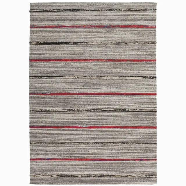 Padiro stijlvol laagpolig vloerkleed 120 x 170 cm - donkerbeige - modern streeppatroon - voor vloerverwarming - van wol, katoen en zijde