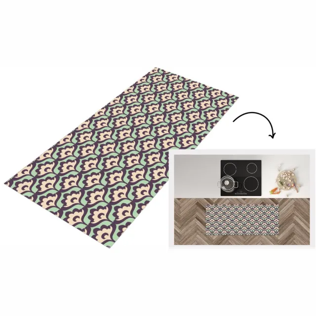 KitchenYeah Keukenloper 120x50 cm - Keukenmat vinyl Patroon - Retro - Bloemen - Keukenmatten loper - Keuken vloerkleed tapijt