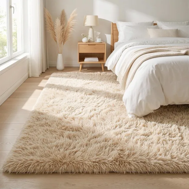 Vellaro Hoogpolig vloerkleed - Beige - Zachte Zand - Hoogpolig Shaggy Tapijt van Faux Fur - Voor Woonkamer en Slaapkamer