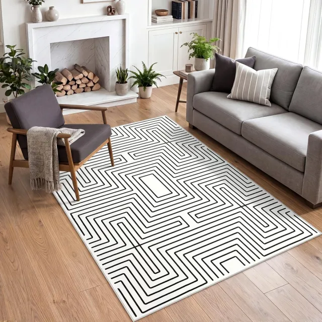 Little Trees LITTLE TREE Wasbaar platgeweven vloerkleed - 160 × 230 cm - Abstract zwart-wit geometrisch - Antislip Oeko-TEX - Voor woonkamer en kantoor - Zwart-wit