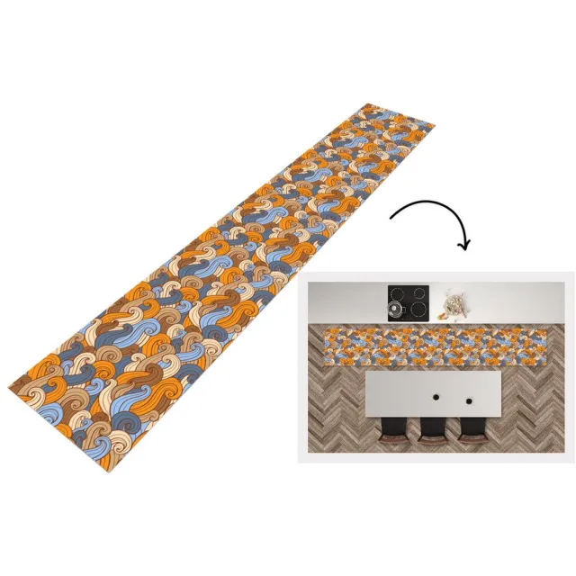 KitchenYeah Keukenloper - Loper keuken - Vintage - Japans - Patronen - 300x50 cm - Keukenloper vinyl Multicolor