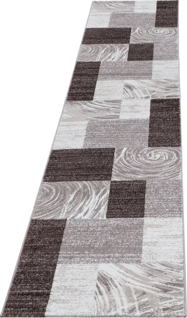 Ayyildiz / Carpetwinkel.nl Laagpolig vloerkleed met abstract ruitpatroon, bruine kleur, geschikt voor de woonkamer, met een jute achterkant BROWN