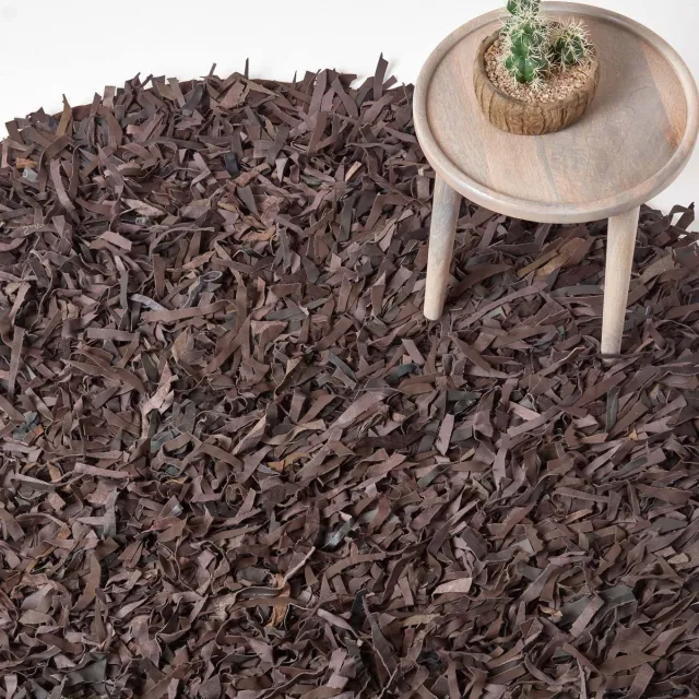 Homescapes Dallas leren tapijt, donkerbruin, 150 cm rond Chocolade