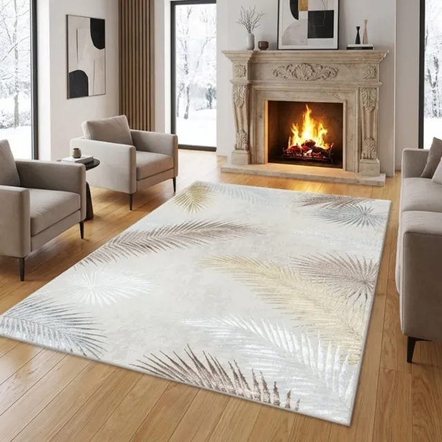 TapisTrend Designer tapijt Crème 120x170 cm Modern vloerkleed met grote, veelkleurige palmbladeren voor de woonkamer, slaapkamer en eetkamer Beige