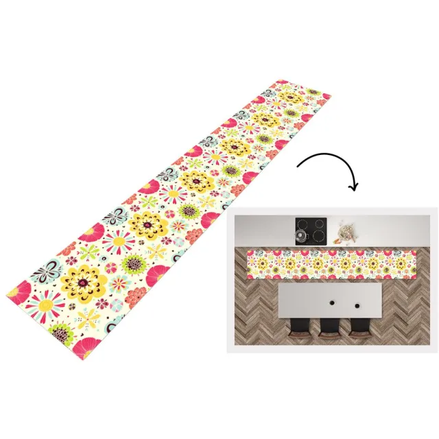 KitchenYeah Keukenloper - Keukenmat - Hart - Bloemen - Patronen - Keuken vloerkleed Multicolor
