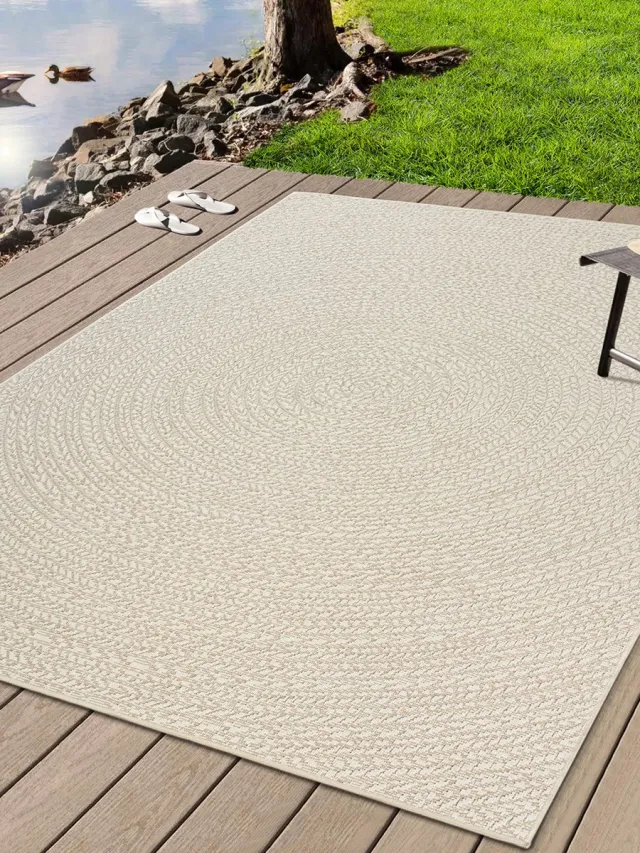 the carpet Kansas – robuust in- & outdoor vloerkleed met natuurlijk cirkelpatroon, weatherproof & UV-bestendig, crème cirkel 80 x 250 cm