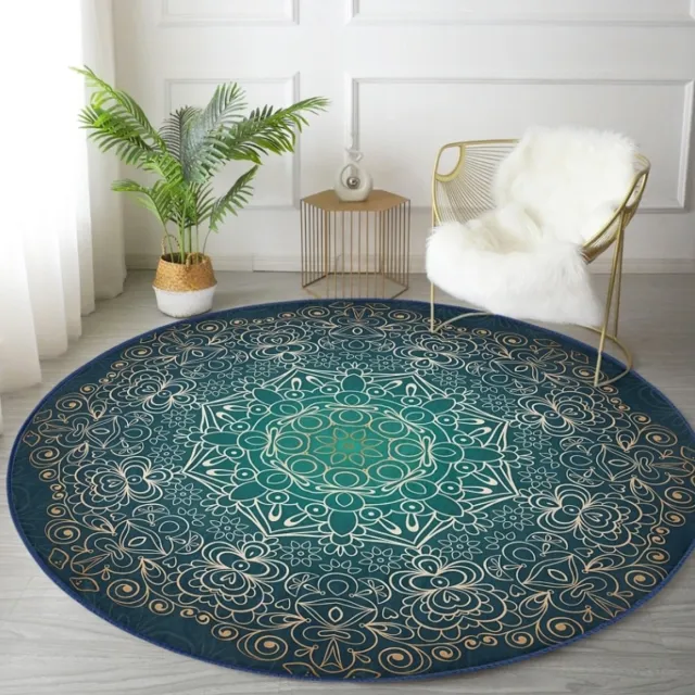 De Groen Home Rond Vloerkleed Ø100cm - Wasbaar Antislip Laagpolig Tapijt - Gold Mandala