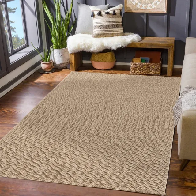 TT Home Tapijt Tuin Weerbestendig Woonkamer Boho Natuurlijke Kleuren Structuur Jute Look Rechthoek Rechthoek beige