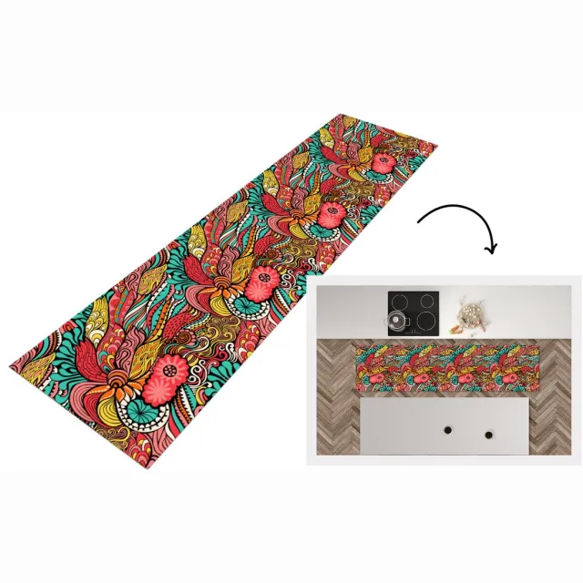 KitchenYeah Keukenloper - Loper keuken - Bohemian - Patronen - Bloemen - Keukenloper vinyl Multicolor