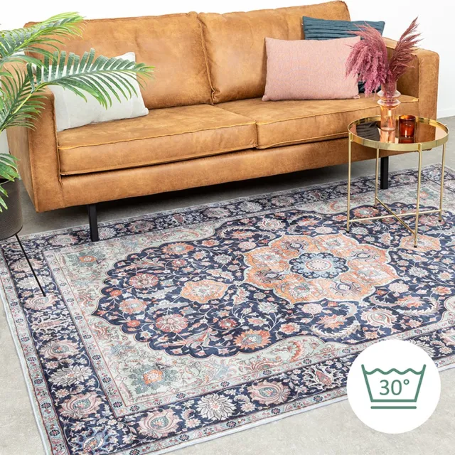 Fraai Vintage vloerkleed - Imagine Medaillon Blauw | Rijk - 140x200cm