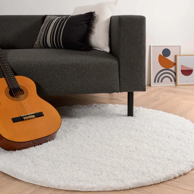Tapeso Rond hoogpolig vloerkleed - Shaggy Trend wit 200