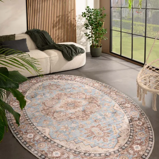 Heritaged Vintage buitenkleed ovaal - Valenca Fino lichtblauw 230x330
