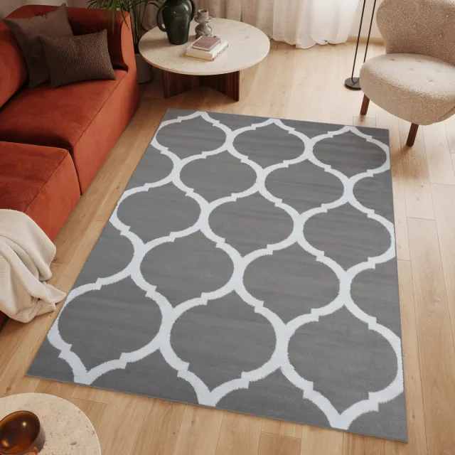 Tapiso Luxury Vloerkleed Grijs Wit Trellis Woonkamer Modern Tapijt Maat- 300x400 Wit Grijs 2