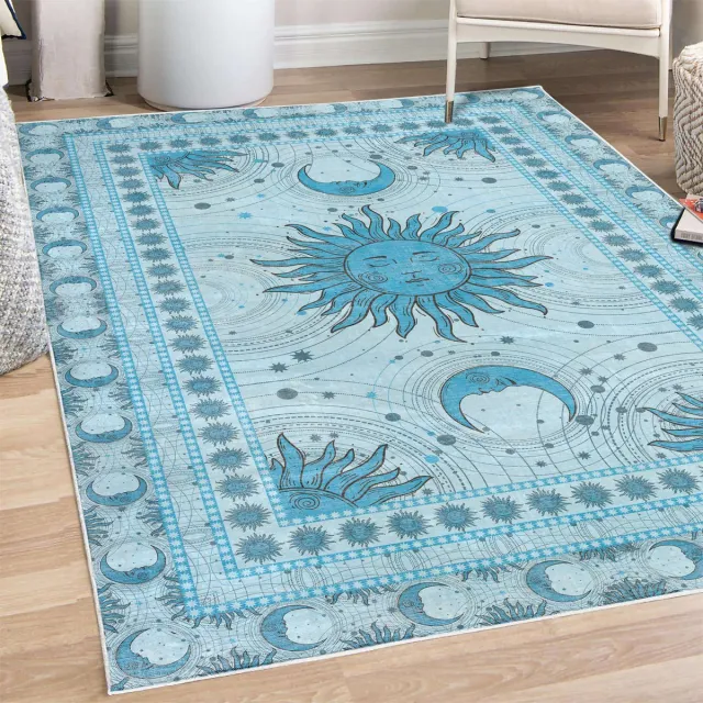 ABAKUHAUS Vloerkleed - Woonkamer Tapijt – zon en maan – 69 x 114 cm – Hoogpolig Diep