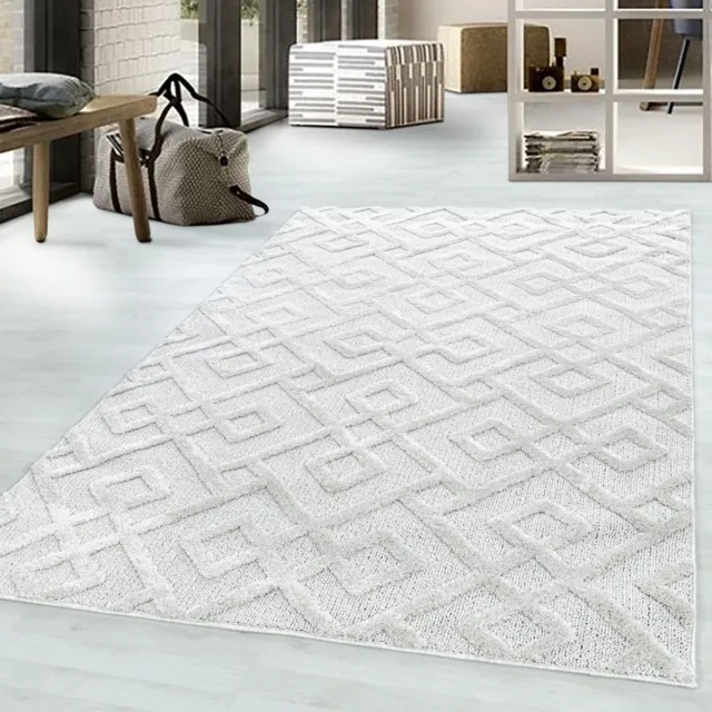 TapisTrend Harig tapijt Room 160x230 cm Crèmekleurig geometrisch vloerkleed met een reliëfpatroon van in elkaar grijpende ruiten, 20 mm poolhoogte, modern