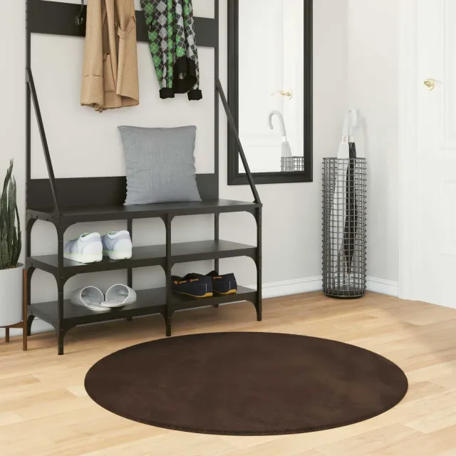 vidaXL Medium pile zachte en wasbare tapijt HUARTE Bruin Ø 100 CM, foto 2