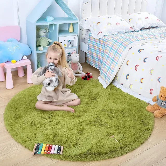 Ibenzoa Zachte, Hoogpolige Vloerkleden, Rond, Ideaal voor Kinderkamers en Woonruimtes groen