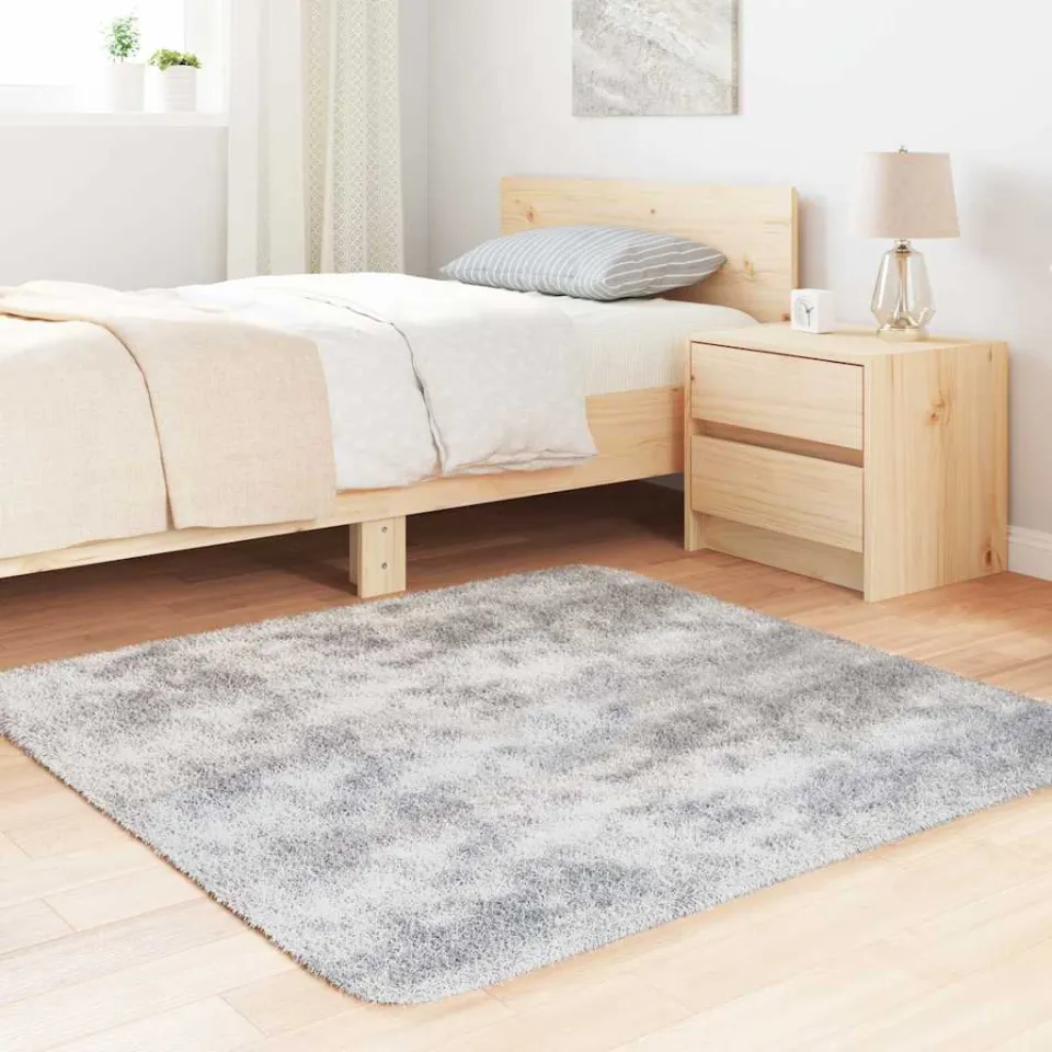 vidaXL Hoogpolig vloerkleed NAVARRA 120x120 cm polyester zilvergrijs, foto 2
